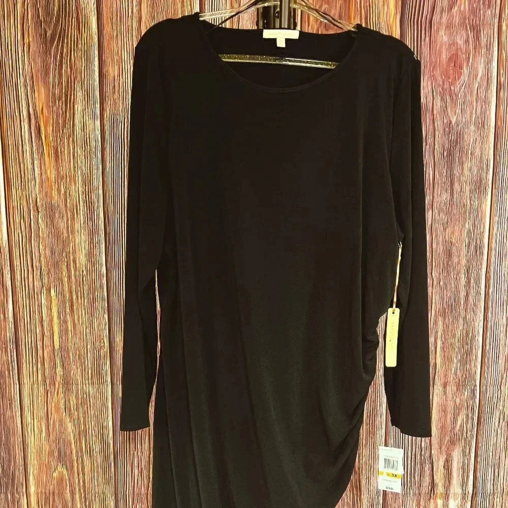 Gibson Latimer, long sleeve, black jersey dress with side ruching WS 3X